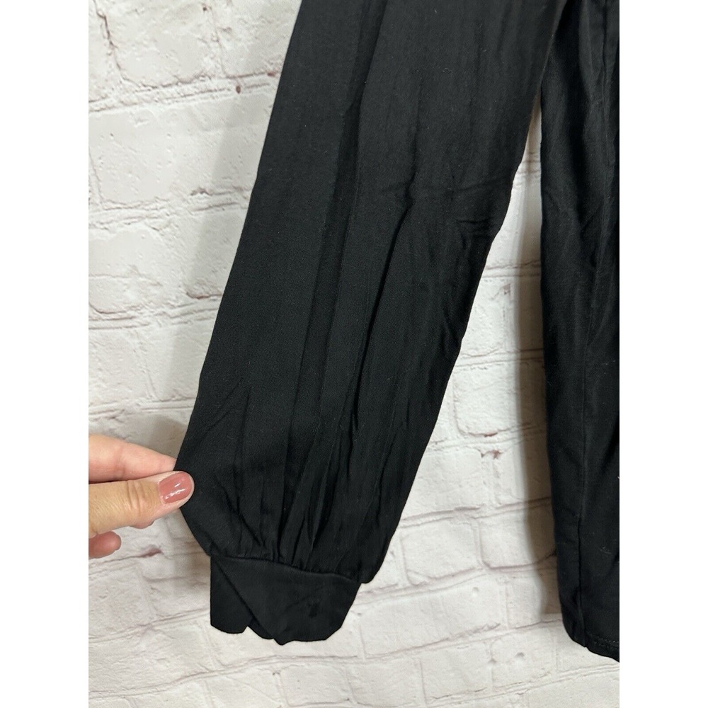 Amaryllis black whimsy goth witchy black long sleeve shirt blouse sz L GUC modal - Picture 3 of 6